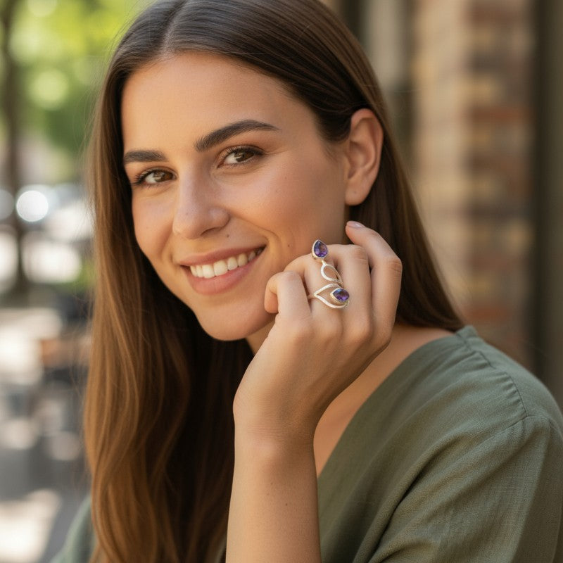 Bague réglable améthyste Brésil AA argent 925