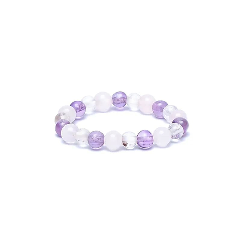 Bague perles Multi amethyste, cristal de roche, Quartz rose Brésil A (boules 3mm)