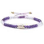 Bracelet Shamballa multi améthyste pierre de lune et perle d'eau douce (perles facettées 3-4mm)