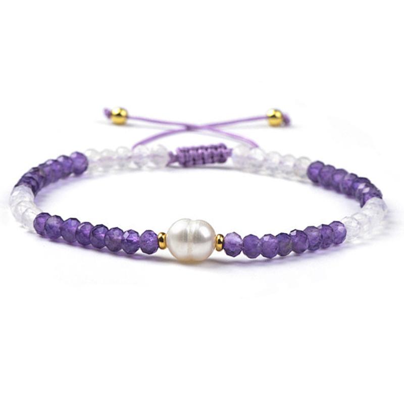 Bracelet Shamballa multi améthyste pierre de lune et perle d'eau douce (perles facettées 3-4mm)