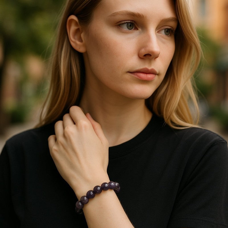 Bracelet améthyste rubanée Brésil A (boules 12mm)