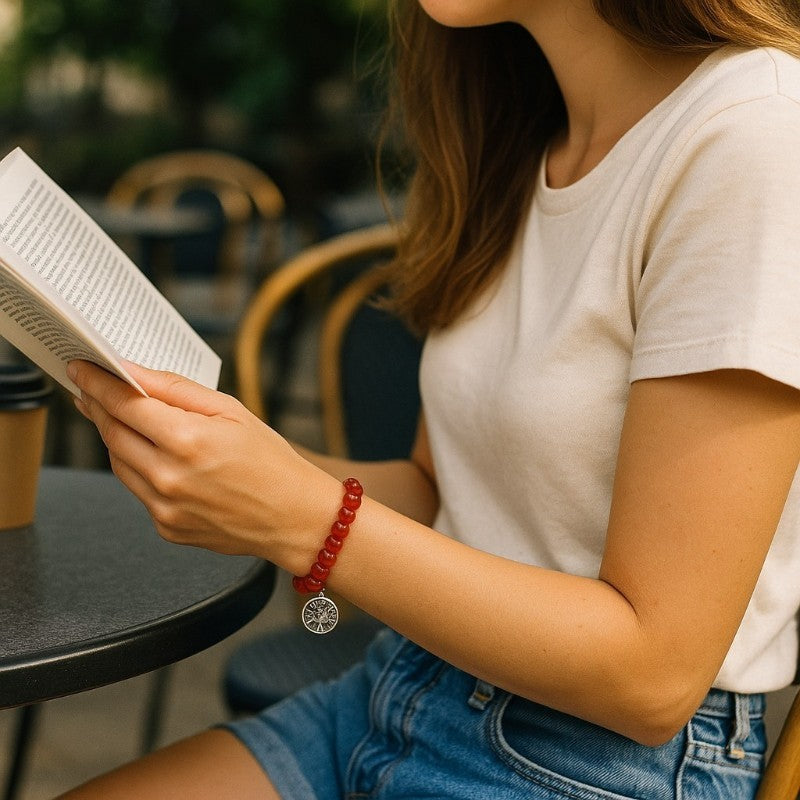 Bracelet arbre de vie cornaline chauffée A (boules 7-8mm)