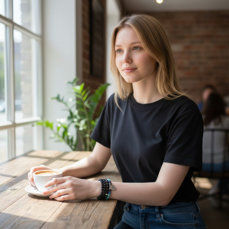 Bracelet/collier pierre de lave 7 chakras boules 6mm (perles d'éternité)