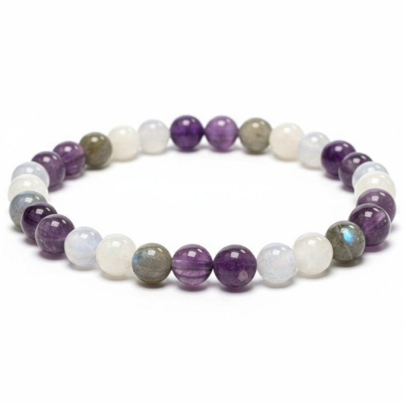Bracelet multi aigue-marine, améthyste, labradorite, lépidolite, pierre de lune A+