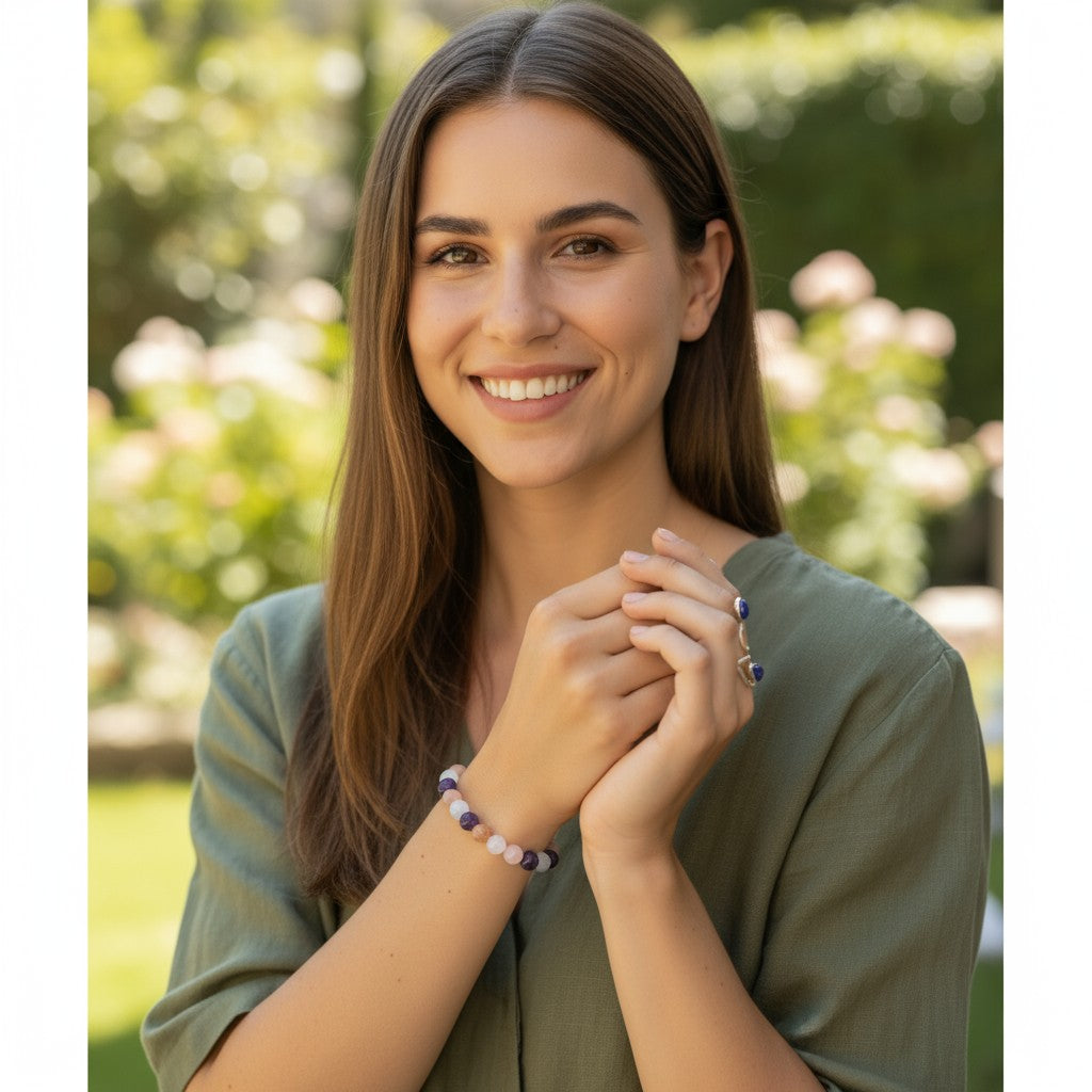 Bracelet multi aigue-marine, améthyste, labradorite, lépidolite, pierre de lune A+