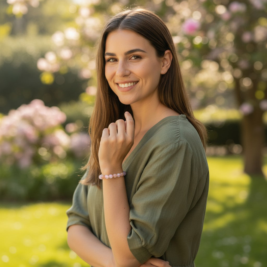 Bracelet multi améthyste, pierre de soleil, quartz hématoide, quartz rutile A+ (boules 5-6mm)