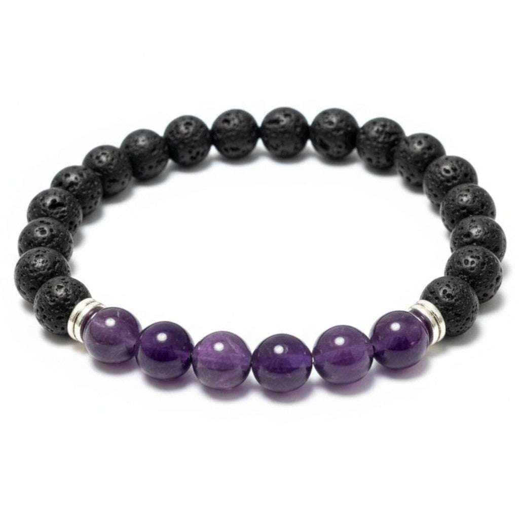 Bracelet "Zodiac" Poisson - Pierre de lave - Améthyste (boules 8mm)