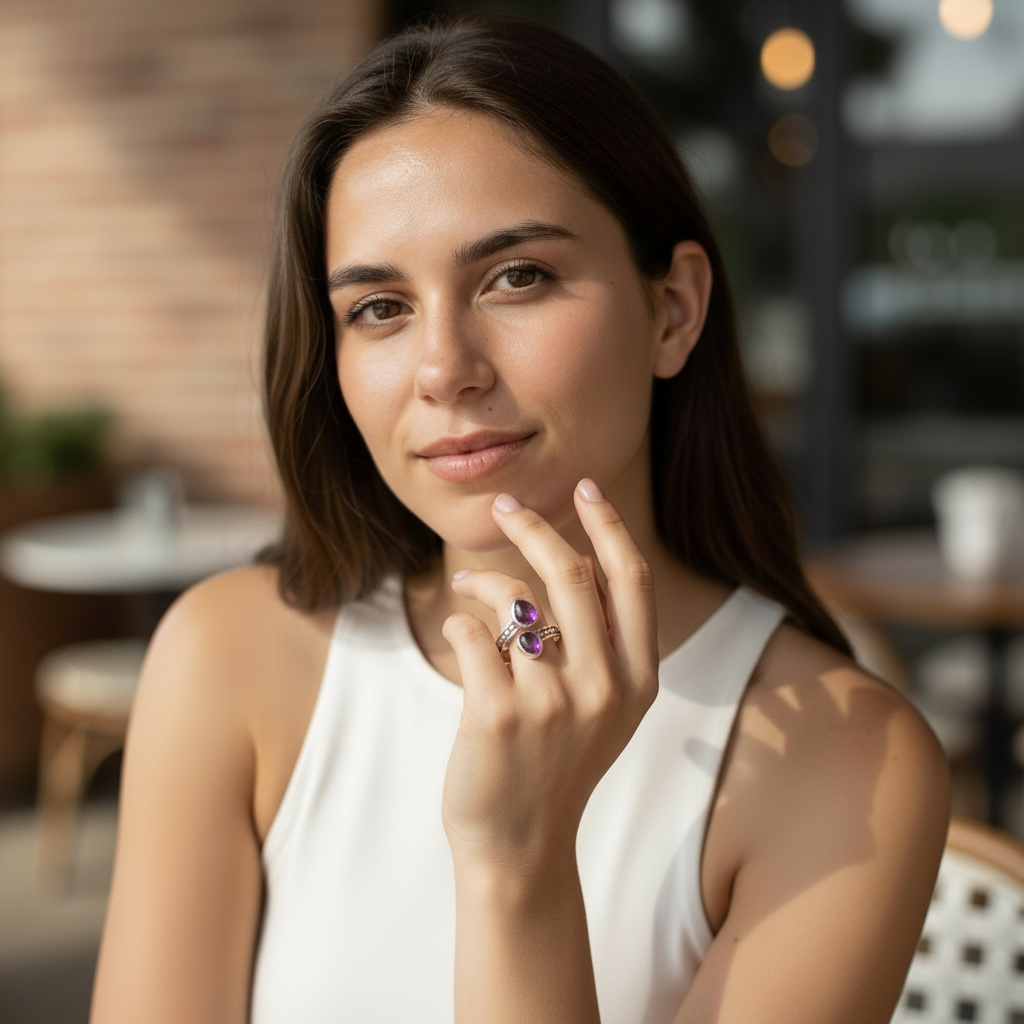 Bague réglable Améthyste Brésil AA & argent 925