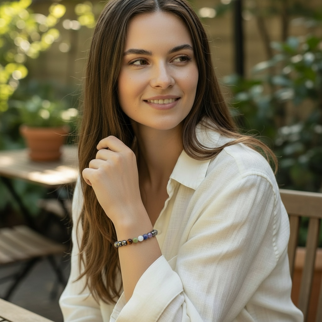 Bracelet 7 chakras hematite A (boules 7-8mm)