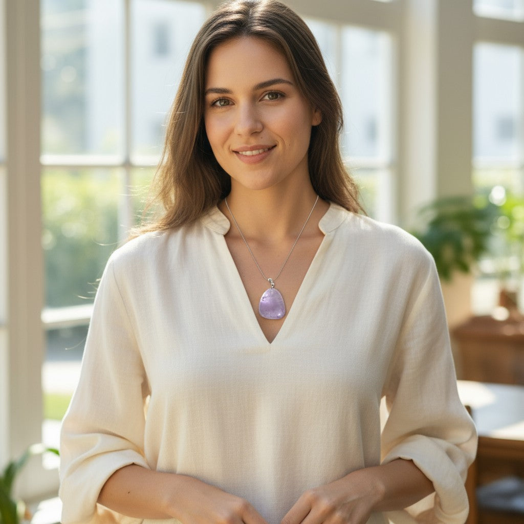 Pendentif améthyste Brésil AA pierre roulée boucle argent 925