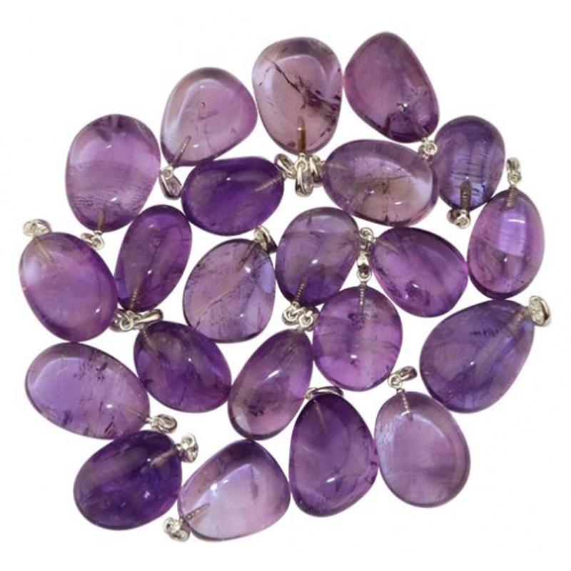 Pendentif améthyste Brésil AA pierre roulée boucle argent 925