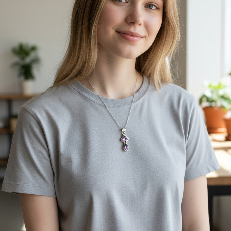 Pendentif améthyste facettée Brésil AA argent 925