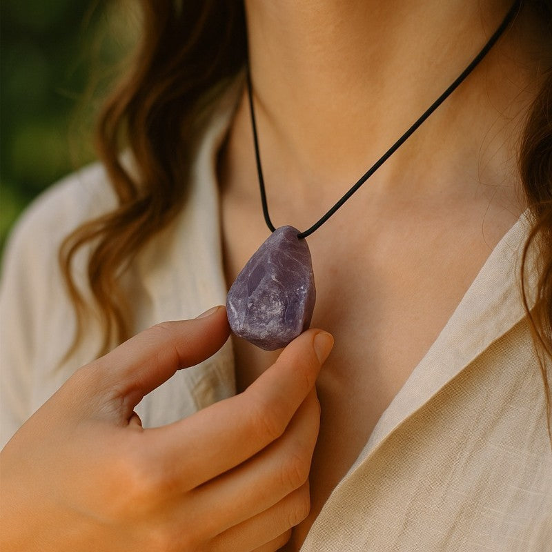 Pendentif améthyste Brésil A (pierre brute) + cordon