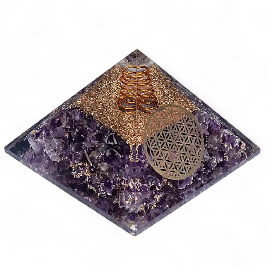 Pyramide orgonite améthyste fleur de vie (70mm)